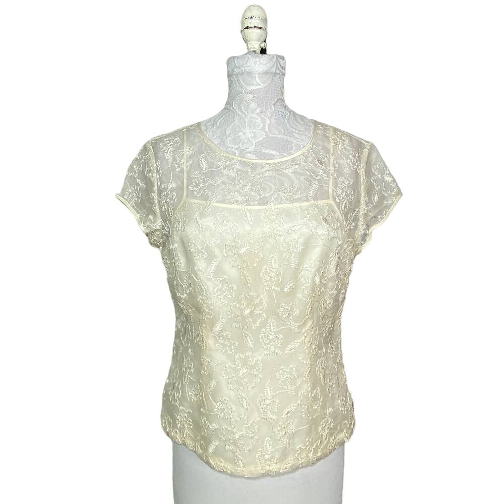 Talbots Silk Embroidered Sheer Top with Cami Cream Women's 6 NWT